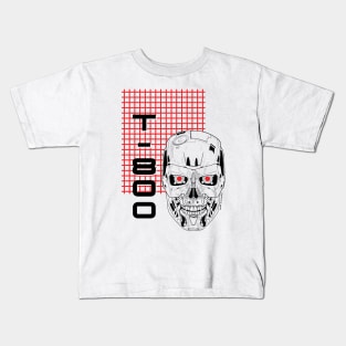 Terminator Skull - T-800 - Laser Grid Cyberpunk Kids T-Shirt